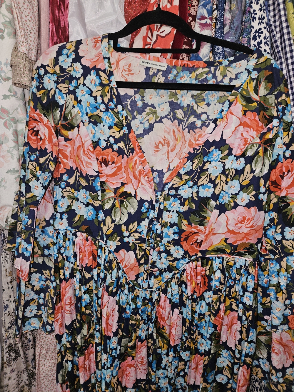 Batsheva Laura Ashley Floral Button-Front Maxi Dress with Pink & Blue Blooms - Picture 3 of 6